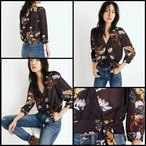 Madewell Tops - Madewelll Wrap Floral Cropped Boho Top Blooming Oasis Harvest Dark Eggplant XXS